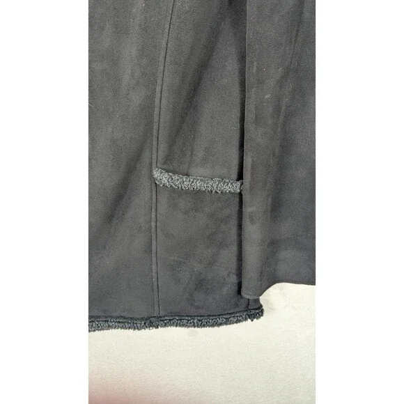 LL Bean Women’s XS Faux Suede Sherpa Lined Coat Black Charcoal 0WL05 - Picture 6 of 11